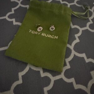 Tory Burch Gold-Tone Stud Earrings with Pale Pink Center